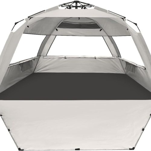 Beach Sun Shade Tent, 3-6 Person, UV Protection, Extendable Floor, Ventilating Windows