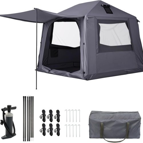 Inflatable Camping Tent with Electric Air Pump, 420D Oxford, 5-Min Auto-Inflation, 4-10 Person