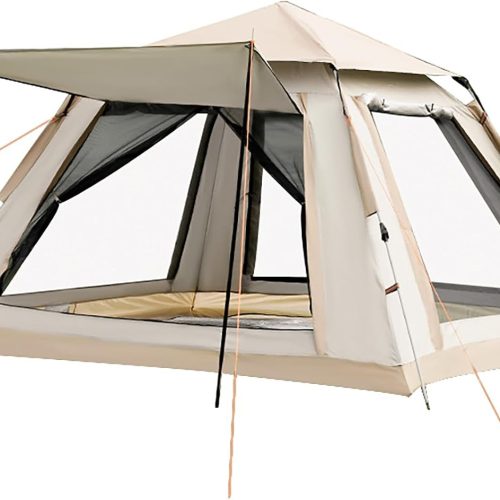 4-6 Person Pop-Up Camping Tent, 2 Mesh Windows, 2 Doors, with Vestibule, Rainfly