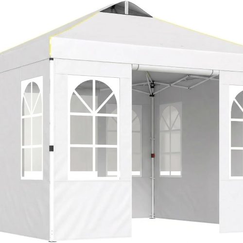 9.6x9.6 ft Pop-Up Canopy Tent with Sidewalls, One-Button Setup, UPF50+, Adjustable Height