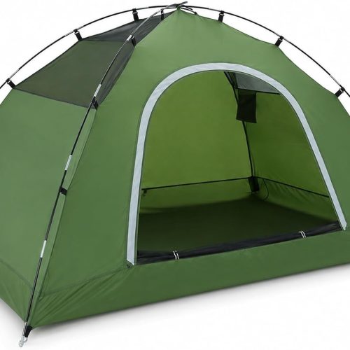2-3 Person Green Camping Tent, Portable, with Carry Bag, Reinforced Corners