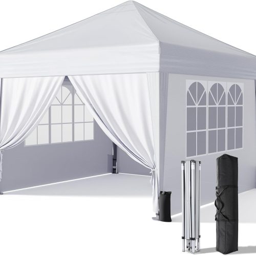 10x10 Pop-Up Canopy with Sidewalls, with Carry Bag, for Events, Camping, Parties
