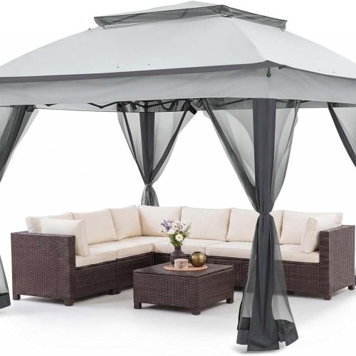 11x11 Pop-Up Gazebo with Mesh Netting, UPF50+, Water Resistant, 121 Sq Ft