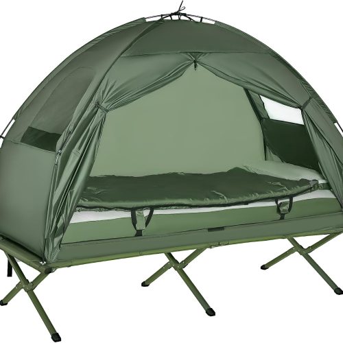 Folding Tent Cot Combo with Mattress, Pillow, Sleeping Bag, Roller Bag, Off-Ground Camping