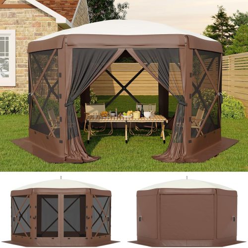 11.5x11.5ft 6-Sided Pop-Up Gazebo Tent, One-Push Setup, Mesh Panels, Removable Wind Cloths