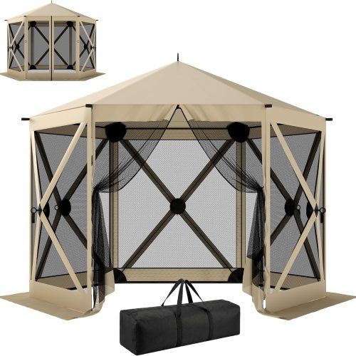 10x11 ft Pop-Up Screen Gazebo Tent, with Carry Bag, Stakes, Ropes, for Patio, Camping